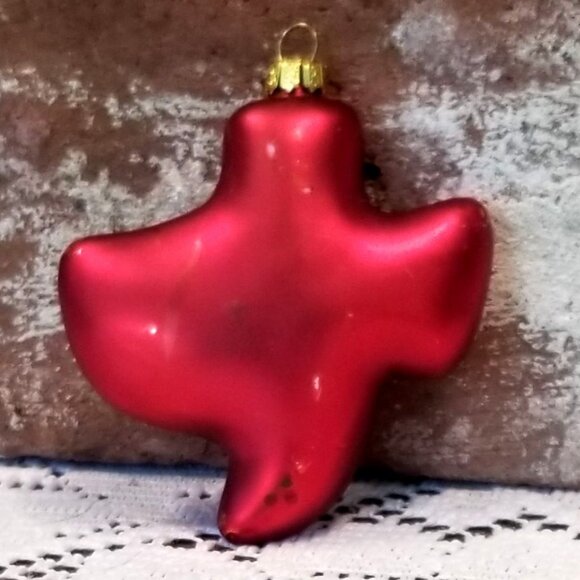 VTG Cherry Designs Glass Ornament Texas Shape “Merry Christmas Y’all” RARE Red - Picture 2 of 3